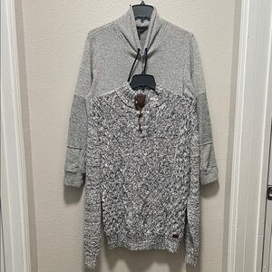 2 Men's Pullover Gray, White & Black Knit Sweaters